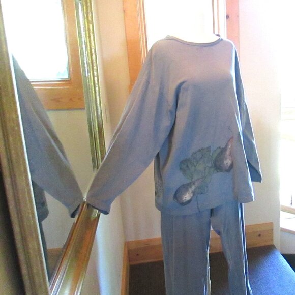 Blue Fish 1998 Richly Painted Pear Themed Long-Sleeve Top and Pocket Pants - Picture 3 of 14